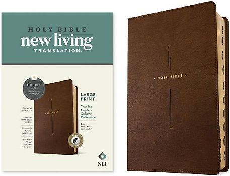 NLT Large Print Thinline Center-Column Reference Bible, Filament Enabled (Leatherlike, Brown Holy Cross, Indexed, Red Letter)
