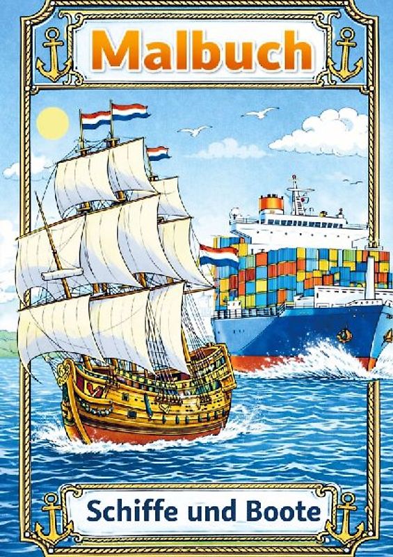 Malbuch, Boote und Schiffe.