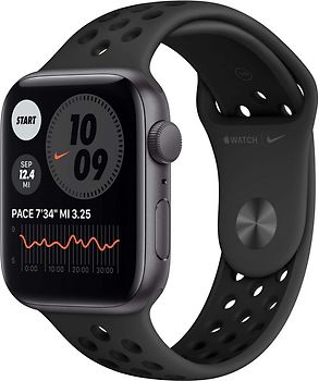 Apple Watch Nike SE 44 mm kast van spacegrijs aluminium met grijs/zwart sportbandje van Nike [wifi]