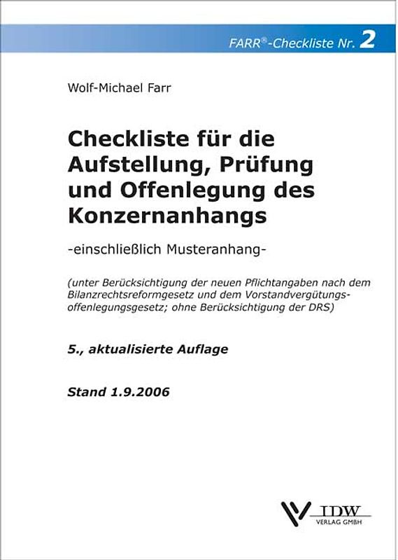 Checkliste für die Aufstellung, Prüfung und Offenlegung des Konzernanhangs