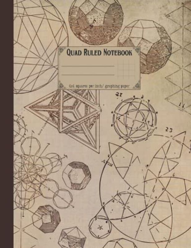 Quad Ruled Notebook. 4x4 squares per inch graphing paper: Maths graphing paper with unique vintage aesthetic geometric patterns. 8.5x11 inch large format.