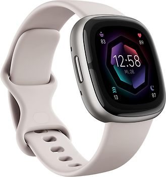 Fitbit Sense 2 40 mm or platine et bracelet en silicone blanc lunaire [Wi-Fi]