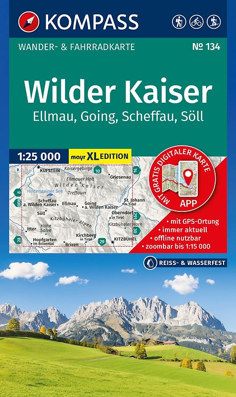KOMPASS Wanderkarte 134 Wilder Kaiser, Ellmau, Going, Scheffau, Söll 1:25.000