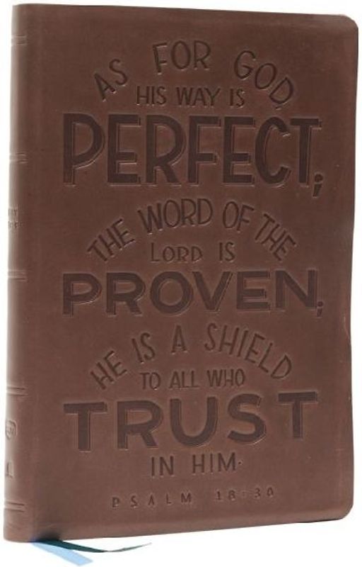 NKJV, Thinline Bible, Verse Art Cover Collection, Genuine Leather, Brown, Thumb Indexed, Red Letter, Comfort Print