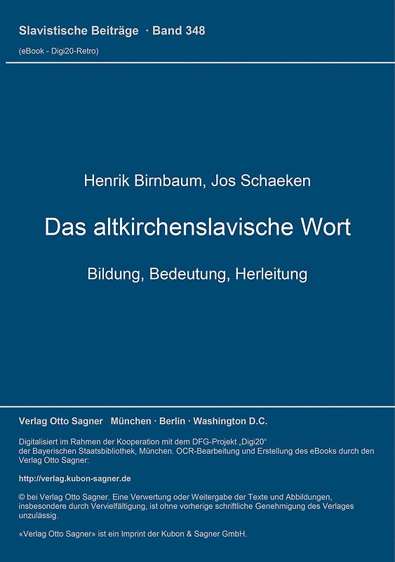 Das altkirchenslavische Wort. Bildung, Bedeutung, Herleitung