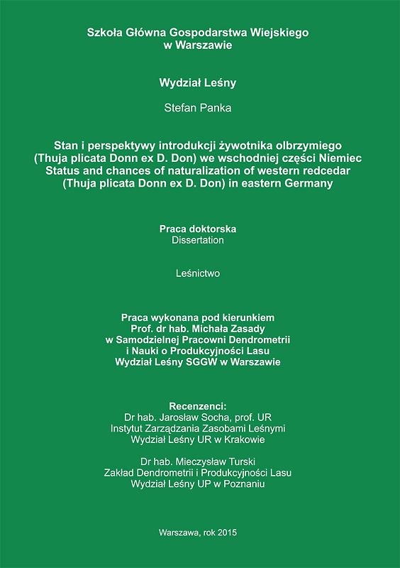 Stan i perspektywy introdukcji żywotnika olbrzymiego (Thuja plicata Donn ex D. Don) we wschodniej części Niemiec