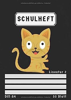 Schulheft Din A4 Lineatur 2: Liniert 50 Blatt | 2 Klasse Schreibheft | Homeschooling und Schulanfang | Schwarz