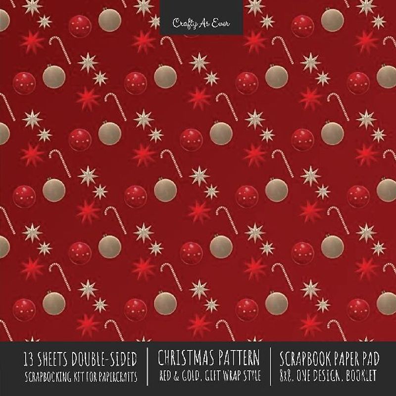 Christmas Pattern Scrapbook Paper Pad 8x8 Decorative Scrapbooking Kit for Cardmaking Gifts, DIY Crafts, Printmaking, Papercrafts, Red and Gold Designer Paper