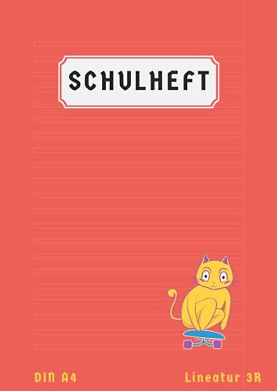 Schulheft Lineatur 3 R: 3.Klasse Schreibheft Lineatur 3r mit rand A4 Liniert 50 Blatt | Orange