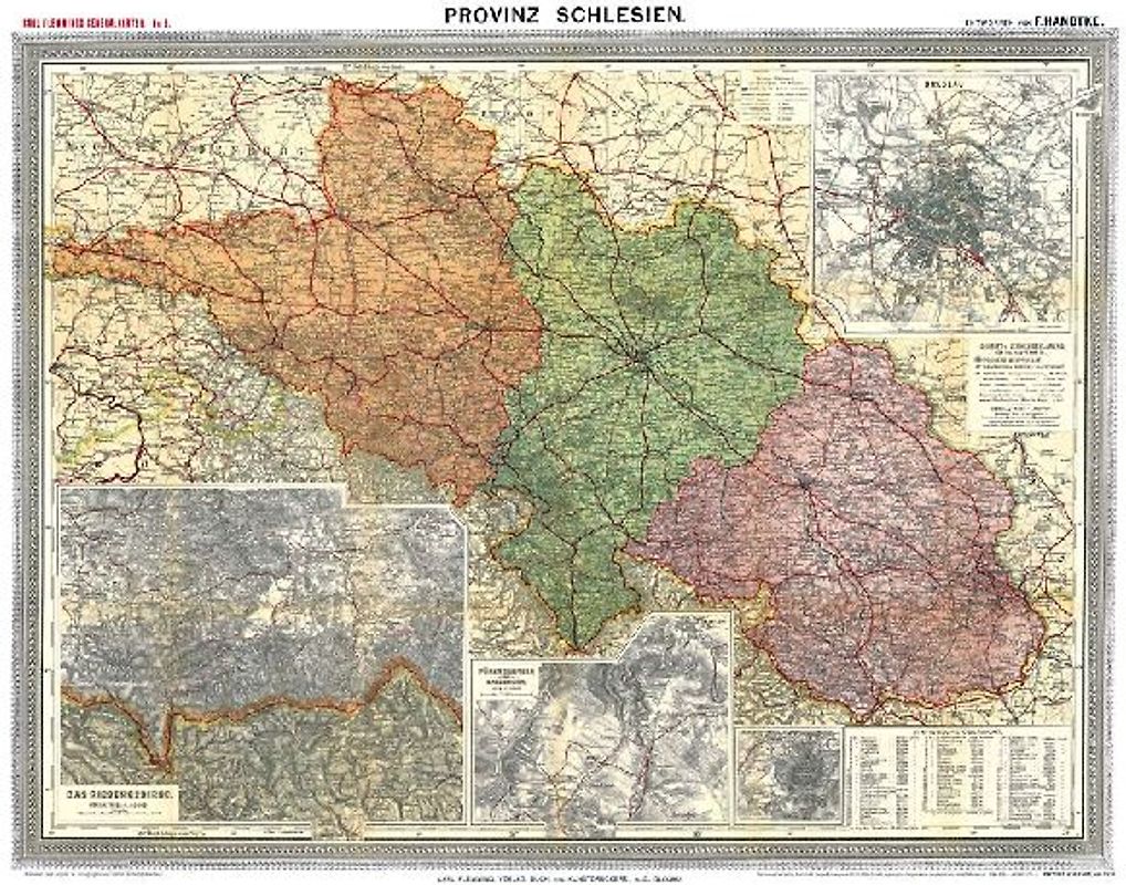 Historische Karte: Provinz SCHLESIEN im Deutschen Reich - um 1910 [gerollt]: Carl Flemmings Generalkarte, No. 8. Regierungsbezirke Liegnitz, Oppeln, ... Breslau. Fürstenstein und Salzbrunn