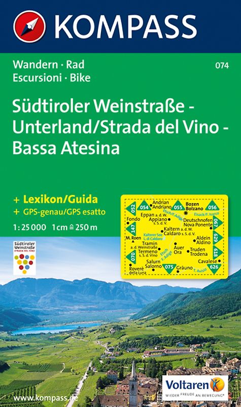 KOMPASS Wanderkarte Südtiroler Weinstraße - Unterland / Strada del Vino - Bassa Atesina