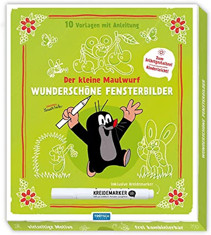 Trötsch Der kleine Maulwurf Mappe mit Vorlagen und Kreidemarker Wunderschöne Fensterbilder mit Kreidemarker: Fensterbilderbuch Beschäftigungsbuch