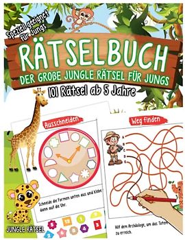 Rätselbuch ab 5 Jahre, Der große Jungle Rätsel für Jungs, Logisches Denken - Vorschulübungen für Junge, Das große A4 Rätselbuch, Übungshefte und ... und Vorschule, Geschenke für Jungs