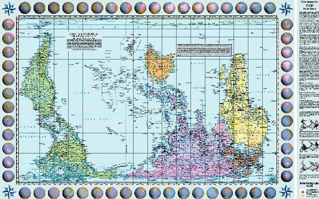 Poster Weltkarte Petersprojektion, Up-side down französisch (ca. 82,5 x 52,3 cm)