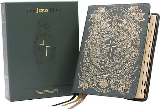 The Jesus Bible Artist Edition, Esv, (with Thumb Tabs to Help Locate the Books of the Bible), Genuine Leather, Calfskin, Green, Limited Edition, Thumb Indexed