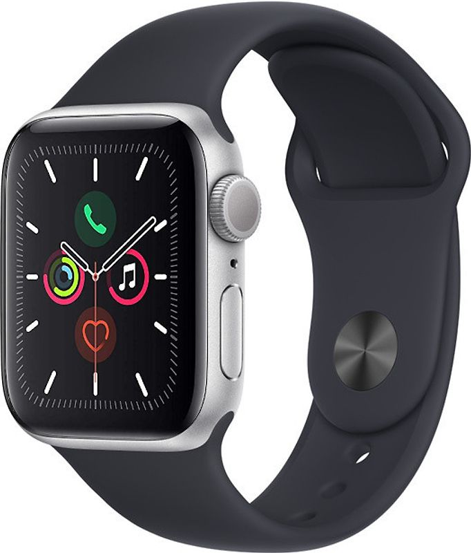 Apple Watch Series 5 40 mm Boîtier aluminium argent Bracelet Sport noir [Wi-Fi]