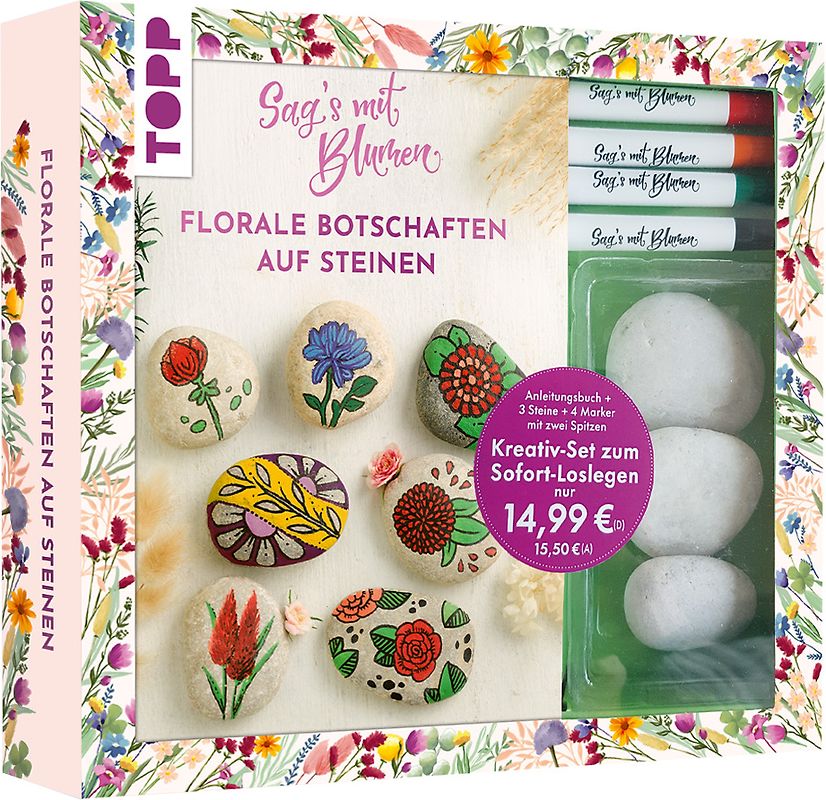 Kreativ-Set: Sag's mit Blumen - Florale Botschaften auf Steinen. Mit Anleitungsbuch und Material