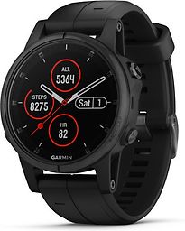 Garmin Fenix 5S Plus 42 mm zwart met siliconen armband zwart [wifi, Saphir editie] - refurbished