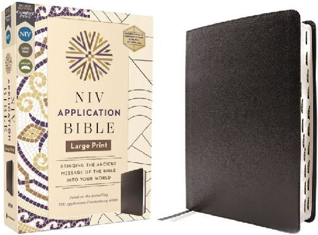 NIV Application Bible, Large Print, European Bonded Leather, Black, Red Letter, Indexed, Comfort Print