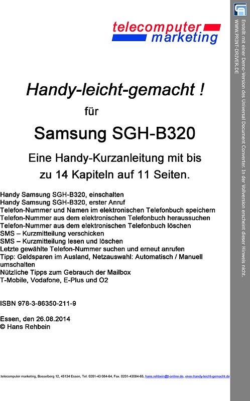 Samsung SGH-B320-leicht-gemacht. Handy-leicht-gemacht für Samsung SGH-B320