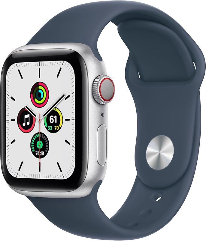 Apple Watch SE 40 mm boîter aluminium argent et bracelet sport bleu orage [Wi-Fi + Cellulaire]