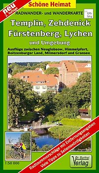 Radwander- und Wanderkarte Fürstenberg, Lychen, Templin, Zehdenick und Umgebung