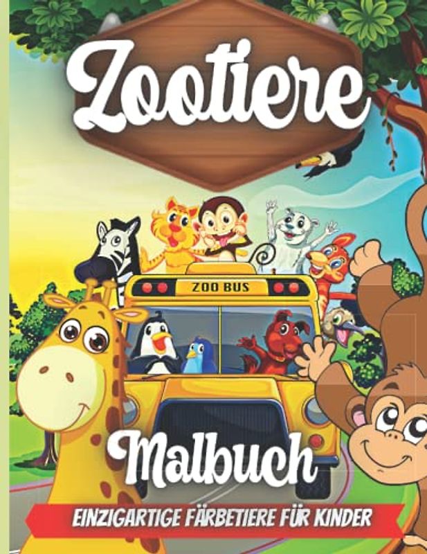 Zootiere Malbuch: 35 Zeichnungen Löwe Giraffe Gorilla Tukan Tiger Schlange Chamäleon tolles Geschenk!
