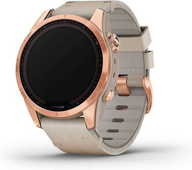 Garmin Fenix 7S 42 mm or rose avec bracelet en cuir beige crème [Wi-Fi, Sapphire Solar Edition]