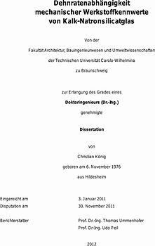Dehnratenabhängigkeit mechanischer Werkstoffkennwerte von Kalk-Natronsilicatglas