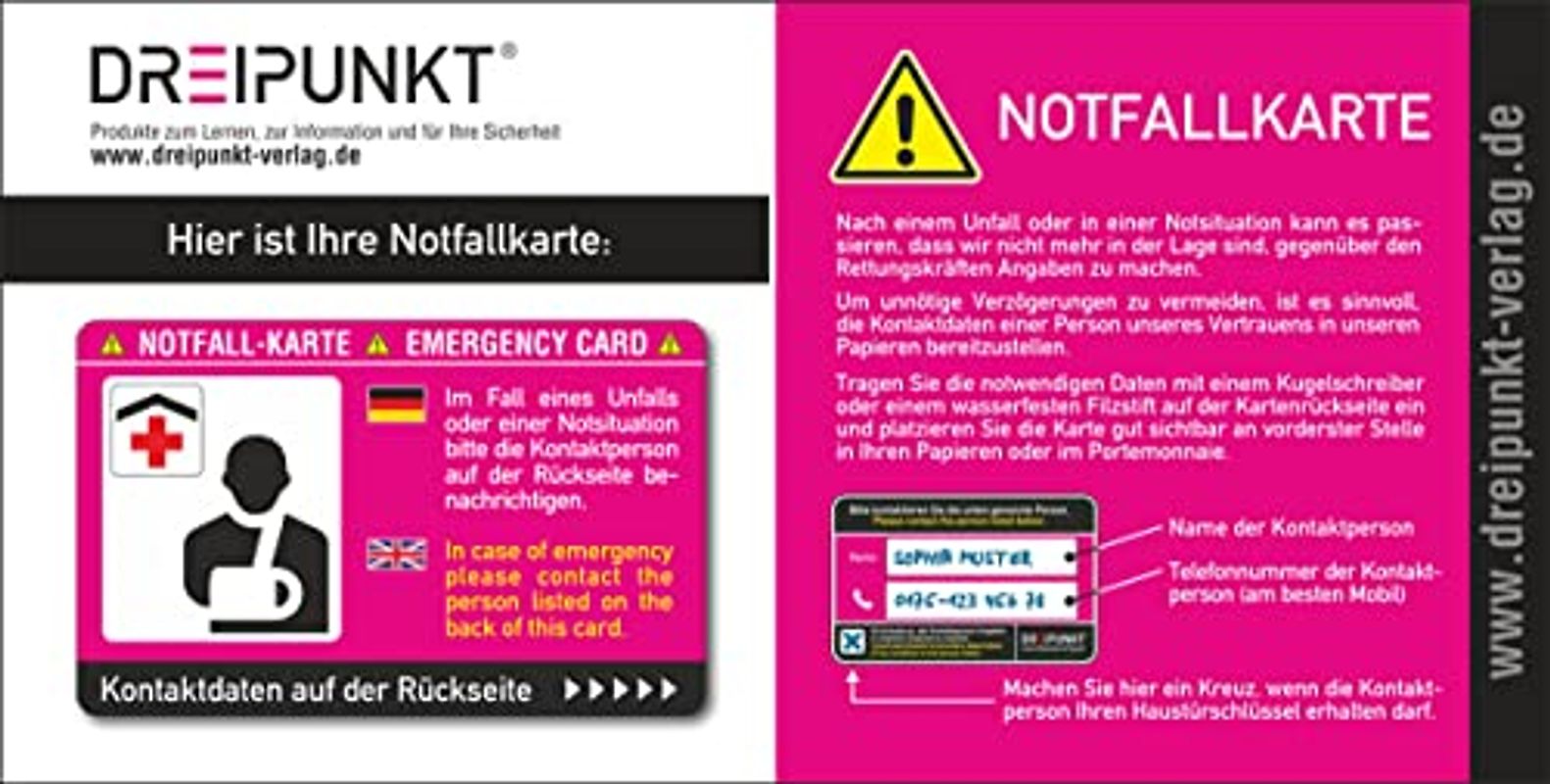 Notfallkarte: PVC-Karte im Scheckkartenformat für die Brieftasche