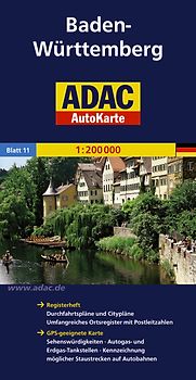 ADAC AutoKarte Deutschland Blatt 11 Baden-Württemberg 1:200 000