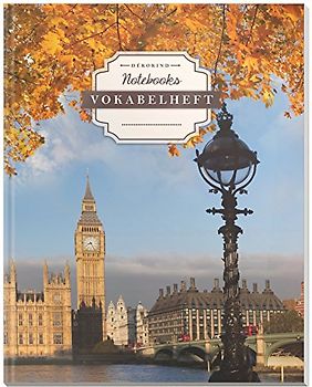 DÉKOKIND Vokabelheft | DIN A4, 84 Seiten, 2 Spalten, Register, Vintage Softcover | Dickes Vokabelbuch | Motiv: London