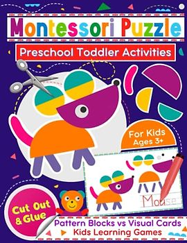 Montessori Puzzle Preschool Toddler Activities: | 3-5 year olds | Pattern Blocks vs Visual Cards | Kids Learning Games | Scissor Skills Workbook for Children