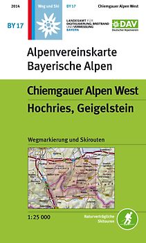 Chiemgauer Alpen, West, Hochries, Geigelstein. Topographische Karte 1:25.000 mit Wegmarkierungen und Skirouten
