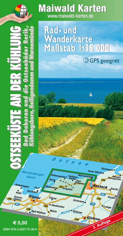 Bad Doberan = Rad- u. Wanderkarte - Ostsee an der Kühlung - Bad Doberan und die Ostseebäder Rerik, Kühlungsborn, Heiligendamm und Warnemünde