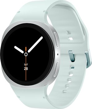 Samsung Galaxy Watch8 40 mm Boîtier aluminium argent sur Sport en silicone M/L vert d'eau [Wi-Fi + 4G]