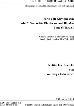Neue Schubert-Ausgabe. Kritische Berichte / Werke für Klavier zu zwei Händen, Tänze 1