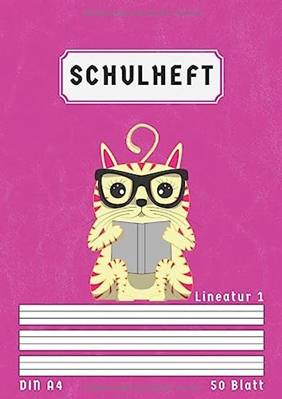 Schulheft A4 Lineatur 1: Liniert 50 Blatt | 1 Klasse Schreibheft Din A4 Lineatur 1 mit Kontrastlineatur | Homeschooling und Schulanfang | Rosa