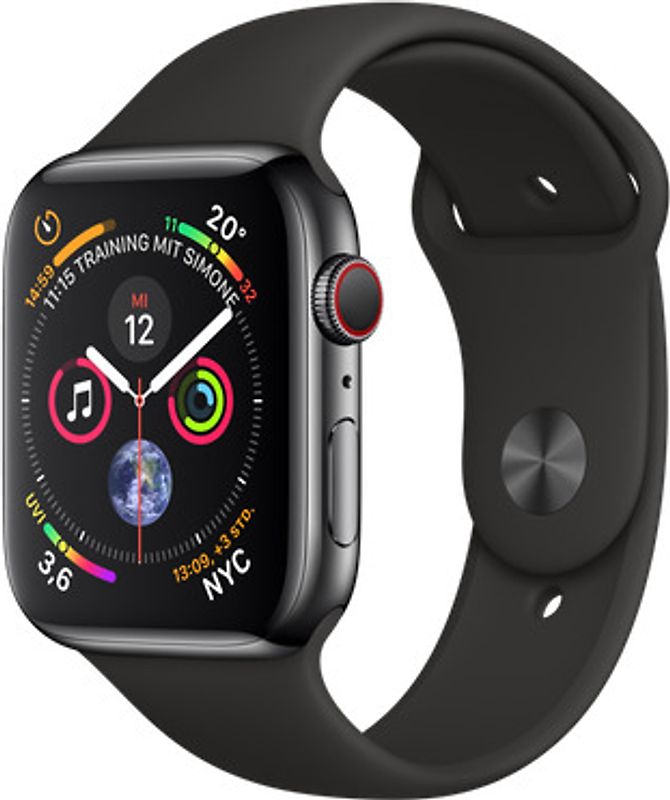 Apple Watch Serie 4 44 mm alloggiamento in acciaio inossidabile space nero con Loop sportivo nero [Wi-Fi + Cellular]