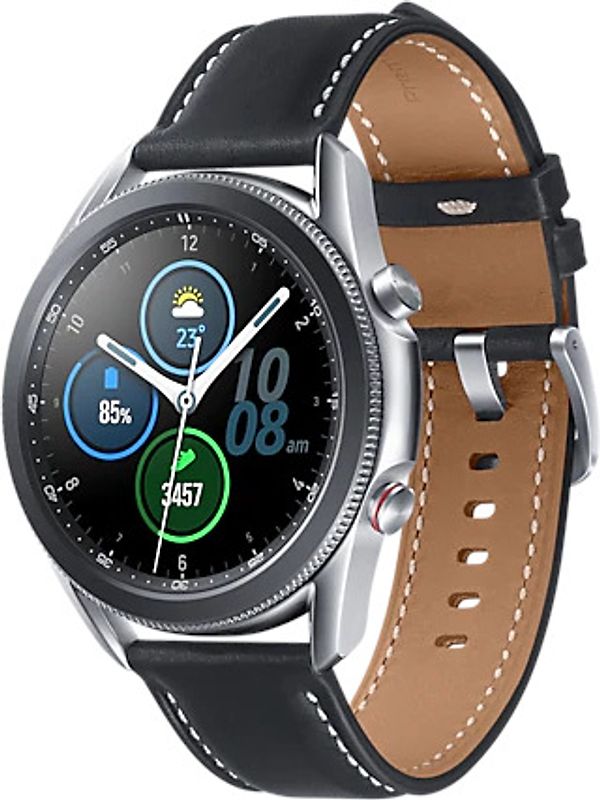 Samsung Galaxy Watch 3 45 mm boîtier en acier inoxydable mystic silver et bracelet cuir noir [Wi-Fi]