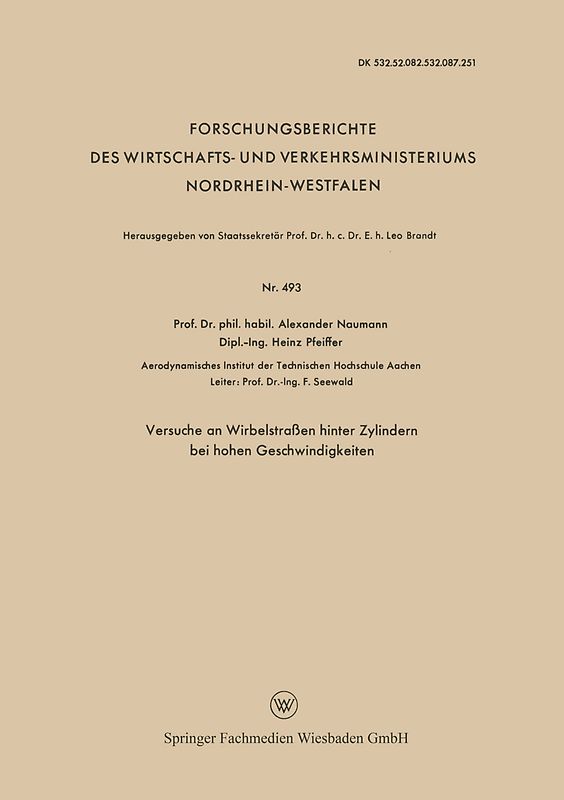 Versuche an Wirbelstraßen hinter Zylindern bei hohen Geschwindigkeiten