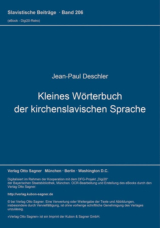 Kleines Wörterbuch der kirchenslavischen Sprache