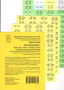 WIRTSCHAFTSGESETZE -STEUERRECHT (BGB, HGB, GmbHG, AktG, UmwG) Dürckheim-Griffregister Nr 1675 (2017/2018) mit Stichworten