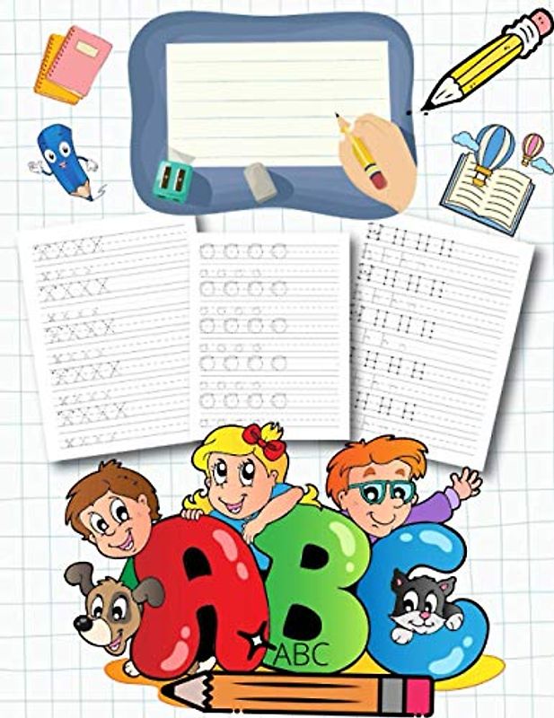 ABC:: Zeszyt ćwiczeń dla dzieci, Zeszyt z alfabetem do powtarzania po śladzie, Zeszyt w linie z kropkami, Zeszyty dla dzieci, Alfabet, Pierwszy ... literek, Alfabet ,Nauka pisania literek, ABC,