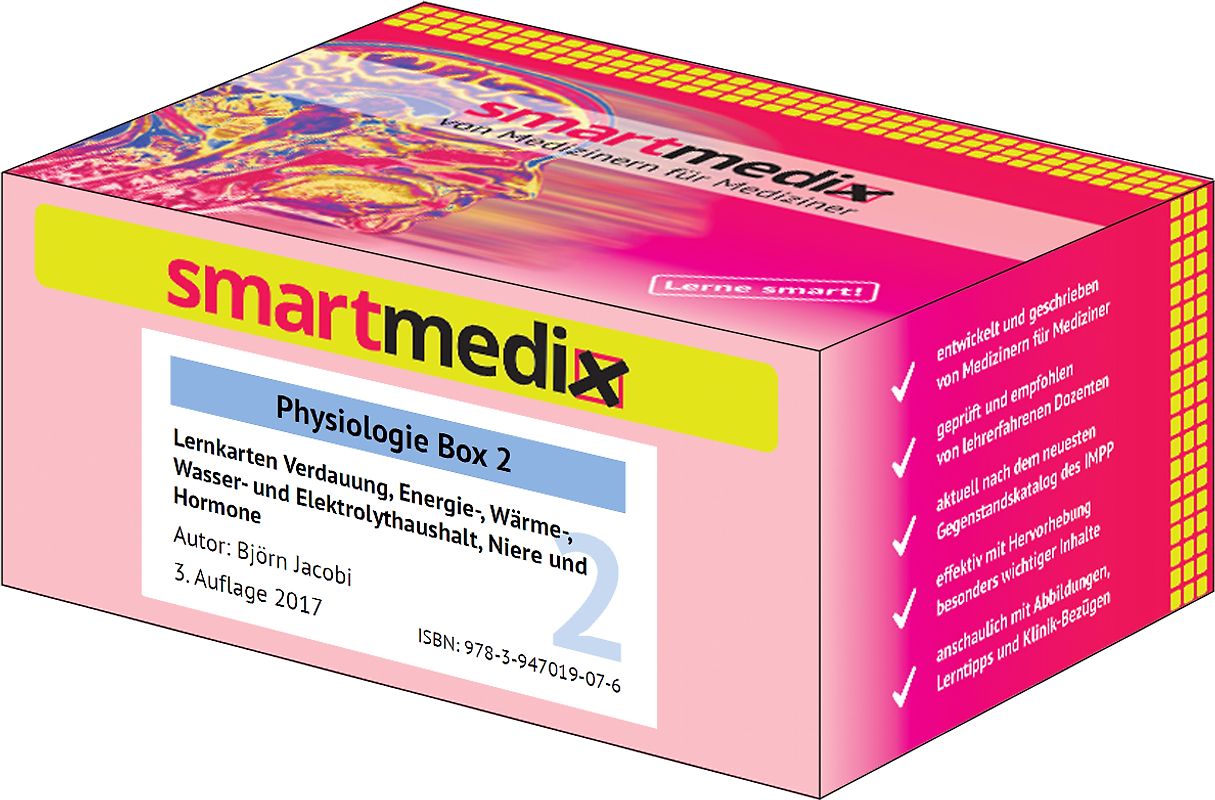 SmartMedix Lernkarten Physiologie Box 2: Verdauung, Energie-, Wärme-, Wasser- und Elektrolythaushalt, Niere und Hormone