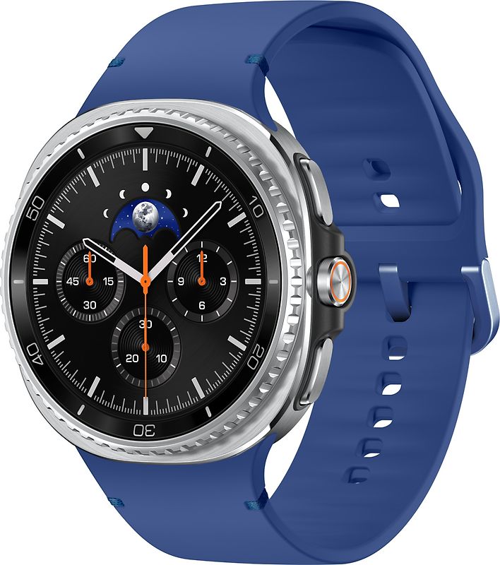 Samsung Galaxy Watch8 Classic 46 mm Boîtier aluminium noir sur Sport en silicone M/L bleu nuit [Wi-Fi + 4G]