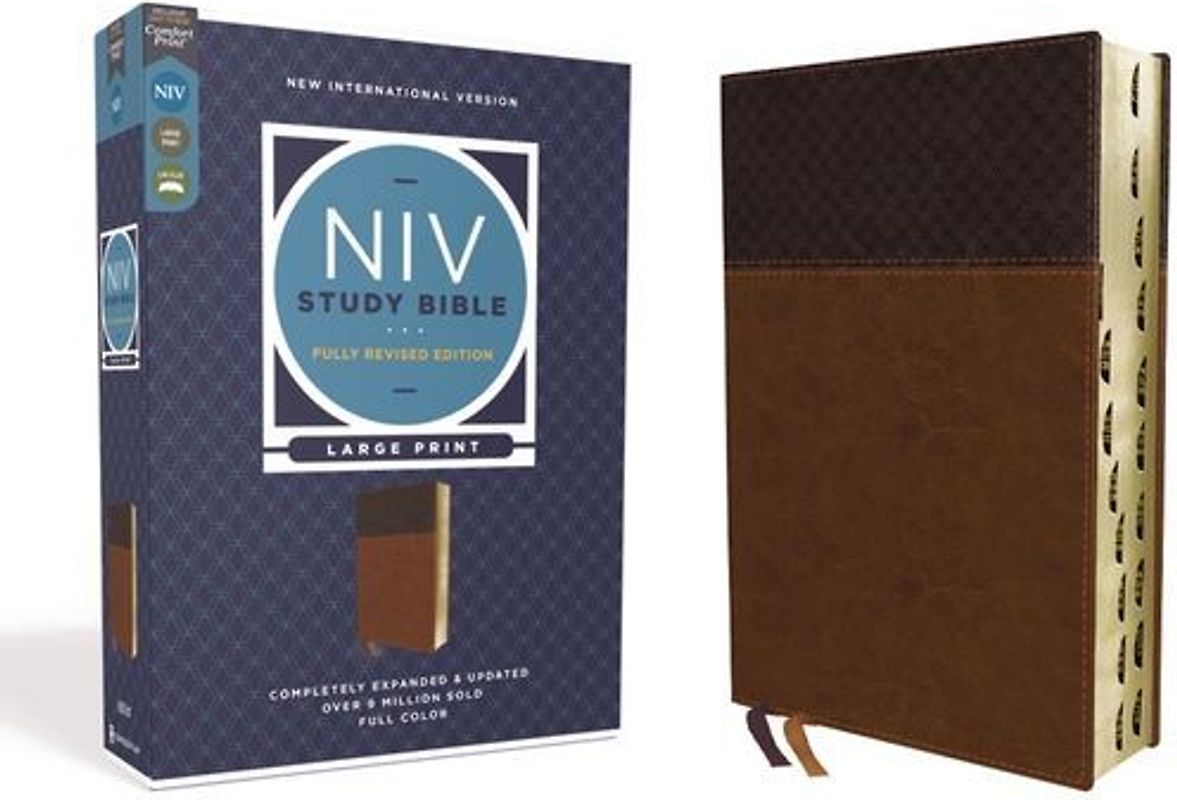 NIV Study Bible, Fully Revised Edition, Large Print, Leathersoft, Brown, Red Letter, Thumb Indexed, Comfort Print