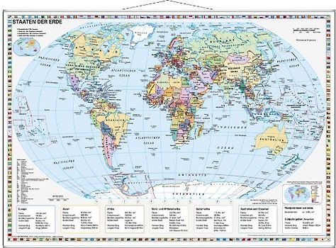 Staaten der Erde im Miniformat. Wandkarte mit Metallbeleistung