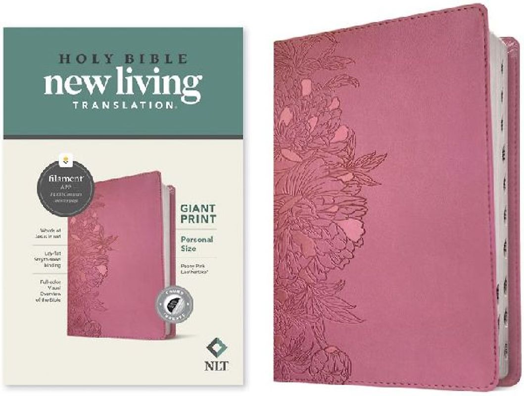 NLT Personal Size Giant Print Bible, Filament Enabled Edition (Red Letter, Leatherlike, Peony Pink, Indexed)