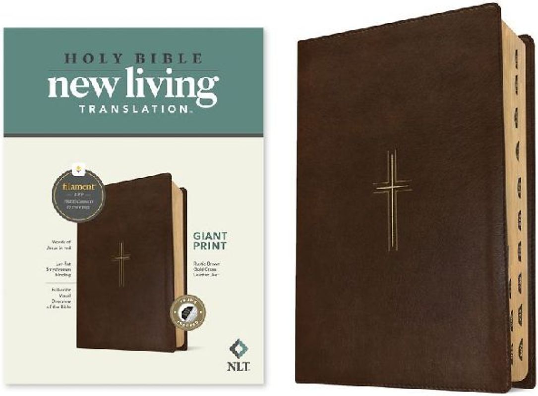 NLT Giant Print Bible, Filament Enabled (Leatherlike, Rustic Brown Gold Cross, Indexed, Red Letter)